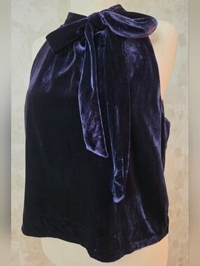 J. & J. by Janie & Jack Velvet Bow Halter Top XL Navy Silk Look Luxe Holiday Blo